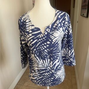 Hearts of Palm Blue and White Patterned Top